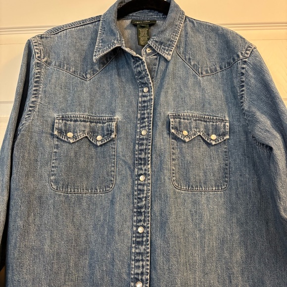 VTG Ralph Lauren Western Blue Denim Shirt with Pearl Buttons & Intricate Details - Picture 5 of 15